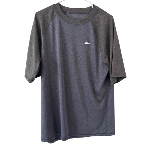 Speedo Men's UV Swim Shirt Short Sleeve Loose Fit Easy Tee Heather Navy/Gray L - Picture 1 of 7